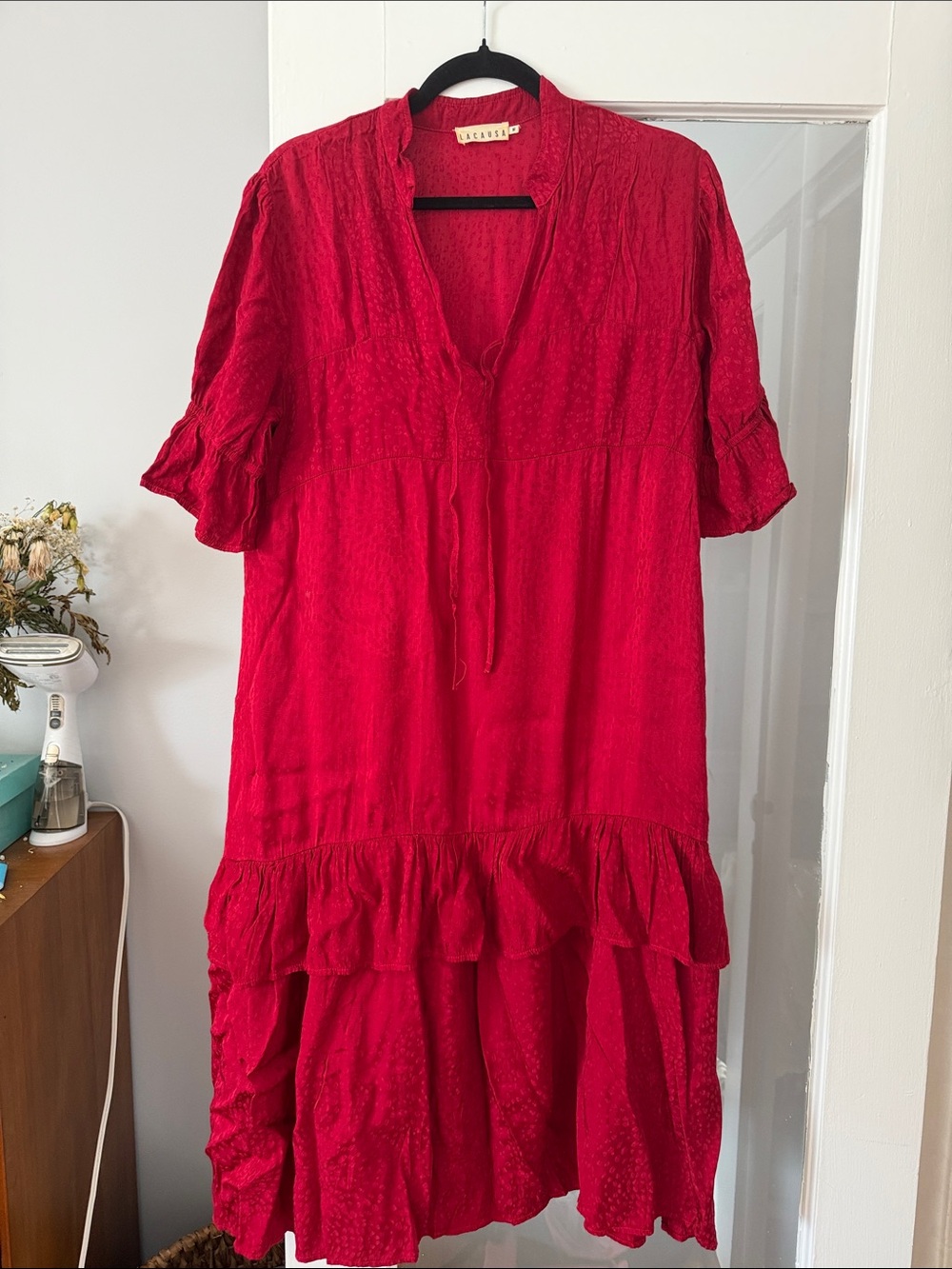 Bright Red Tiered Ruffle Midi Dress